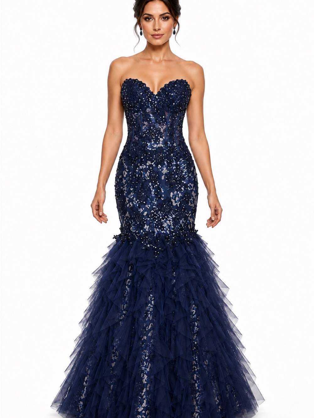 NWT Serendipity Navy Embellished Gown Style code 1104 ~ Size 2 | MSRP $440